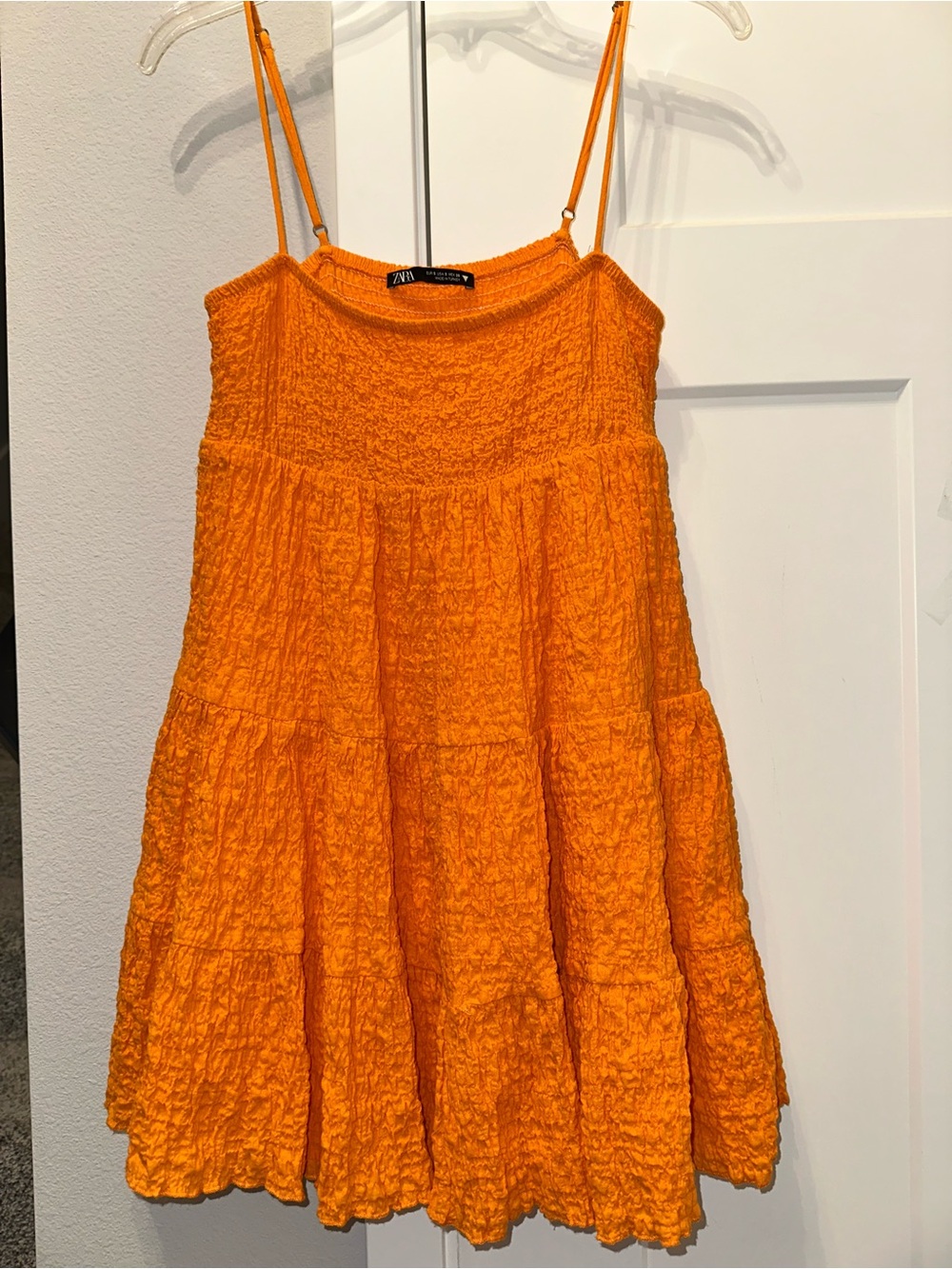 Zara Orange Crinkle Sundress-Style Camisole Top Tunic size S 99% cotton